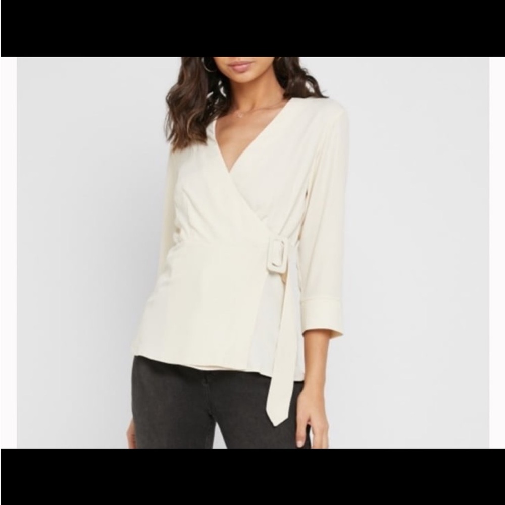 Topshop Ivory Buckle Wrap Blouse‎ size 10